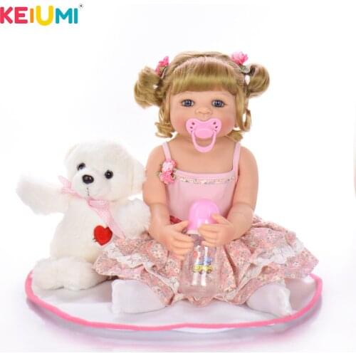 KEIUMI Sweet Princess Reborn Menina Boneca Gold Curls 22 Inch Fashion Full Silicone Vinyl Ethnic Reborn Baby Doll To Kids Gift