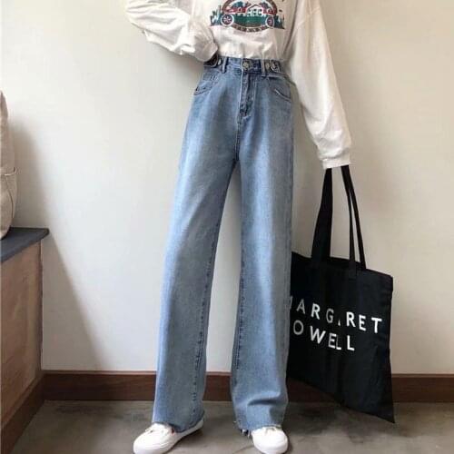 Korean version of large size loose high-waisted pants drape thin straight trousers womens casual jeans all-match trend 2021