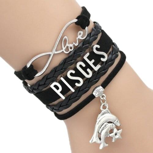 12 Constellation Leather Bracelets Unisex Zodiac Sign Handmade Vintage Infinity Love Aries Taurus Gemini Cancer Virgo Scorpio