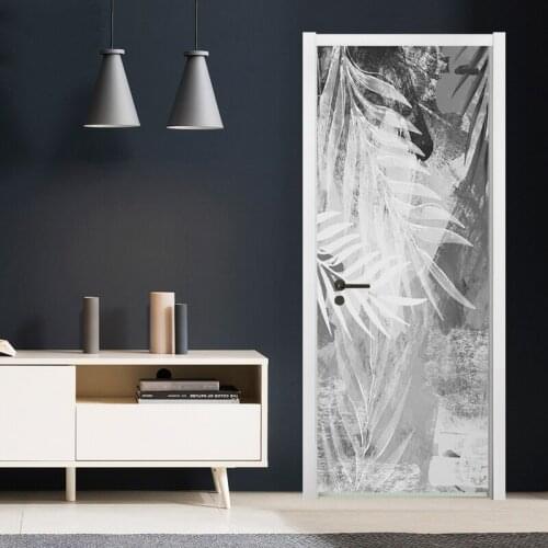 Creative Art Black white Plant Leaves PVC Waterproof Self-adhesive Door Sticker Bedroom Living Room Photo Wall Mural Home Decor