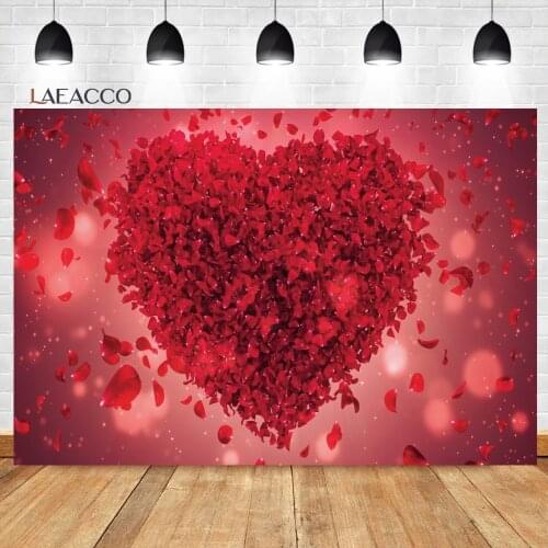Laeacco Valentines Day Wedding Background Red Rose Petals Love Heart Background Baby Customized Portrait Photography Backdrop