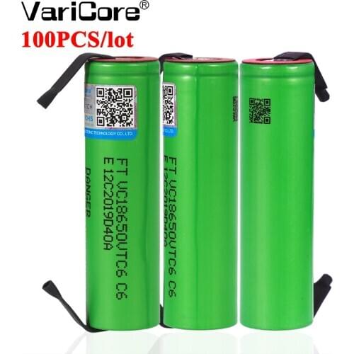 100PCS VariCore VTC6 3.7V 3000 mAh 18650 Li-ion Rechargeable Battery VC18650VTC6 batteries + DIY Nickel Sheets