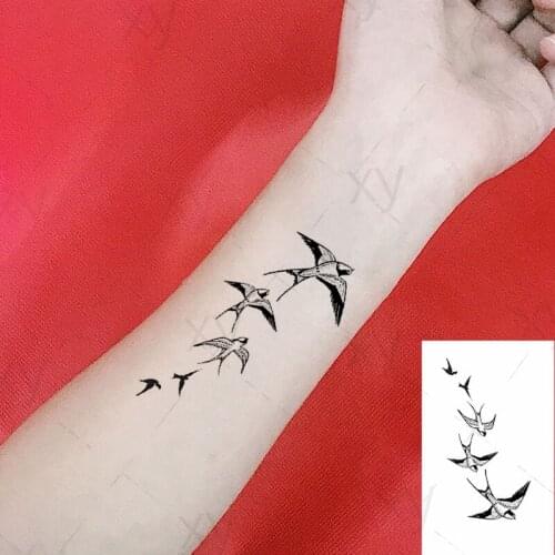 Cute Swallow Bird Feather Temporary Stickers Flower Branch Letter Water Transfer Tattoo Women Body Chest Arm Art Tattoo Men Kids