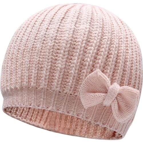Cute Bow Baby Girl Hat Spring Winter Knitted Warm Baby Beanie Solid Color Infant Toddler Cap Hats