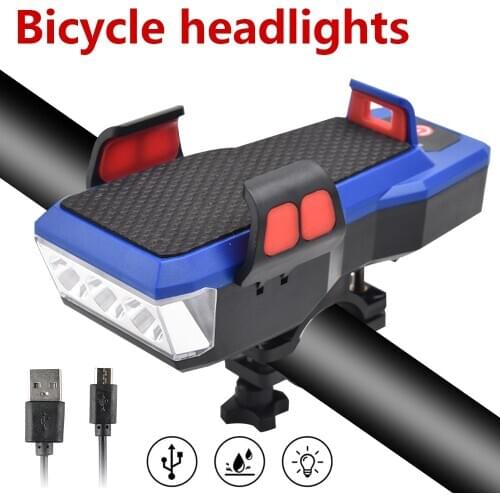 Multi-function 4 in 1 Bicycle Light USB Rechargeable MTB Road Cycling Headlight Horn Phone Holder Powerbank Bike Lamp