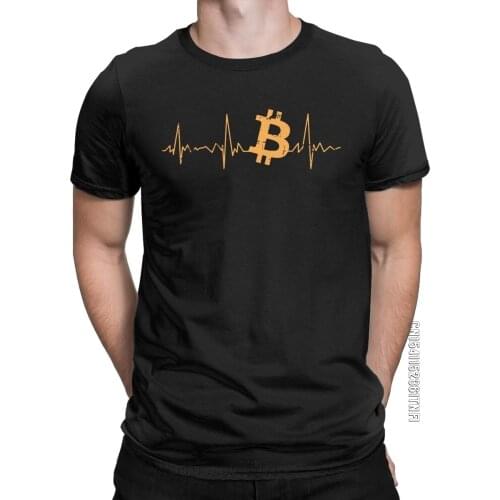Mens Bitcoin Heartbeat T Shirts Cryptocurrency 100% Cotton Tops Awesome Classic Crew Neck Tee Shirt New Arrival T-Shirts
