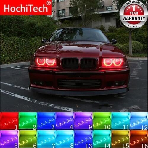 Latest Headlight Multi-color RGB LED Angel Eyes Halo Ring Eye DRL RF Remote Control For BMW 3 Series E36 1990 - 2000 4x131mm