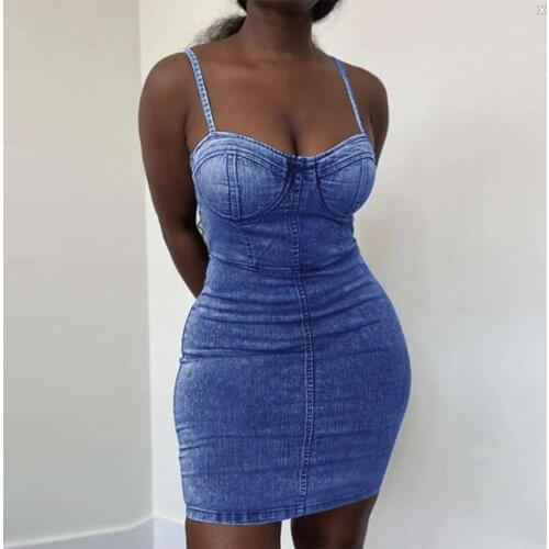 Backless Denim Mini Dress Women Spaghetti Strap High Buttocks Bodycon Bandage Elegant Sexy Slim Party Summer Dress Vestidos P5