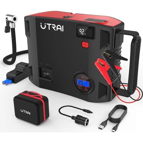 Portable Multi-Functional Lithiumion Battery 2000A 24000mAh 12V With Tire Pressure Pump Flashlight Emergency Tool