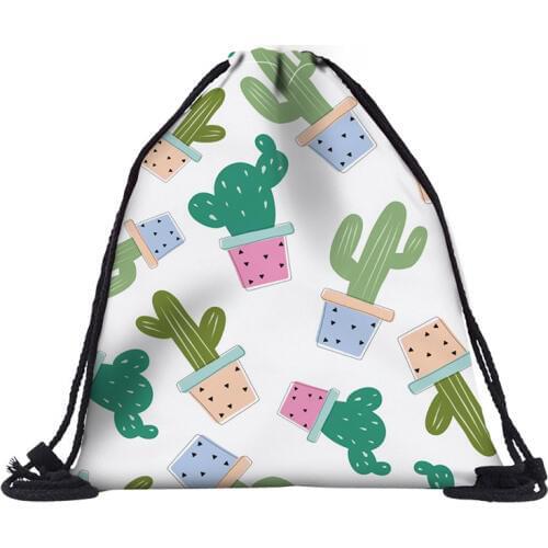 2019 Mutilcolor Fashion Custom Drawstring Bags with Printing cactus String Backpack For Girls Boys MEN Women Teenager kids