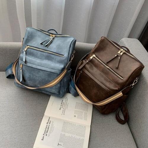 Retro Women Backpack School Bags For Teenage Girls Crossbody Bag Leather Backpacks Multifunction Big Female Rucksack 2021