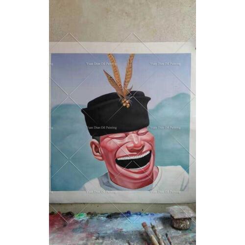 Chevalier art painting yueminjun lauphing funny pretty portrait handpainted oil painting canva wall art for living room decor