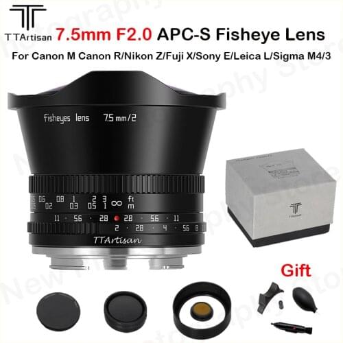 TTArtisan 7.5mm F2 APS-C Fisheye Lens Manual Focus for FUJI X/SONY E/Canon M EOS R/Nikon Z/Leica/SIGMA L M4/3 Mount Camera