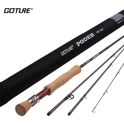 Goture PODER 2.7M/9FT Fly Fishing Rod 4 Sections 30T+36T Carbon Fiber Fishing Fly Rods 4WT 5WT 7WT 8WT For Trout Bass Salmon