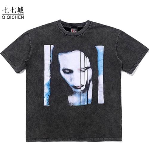 Vintage Washed T Shirt Men Hip Hop Gothic Graphic Print Tees Men Streetwear Summer Oversized T Shirts Men Harajuku Top Tees 2021