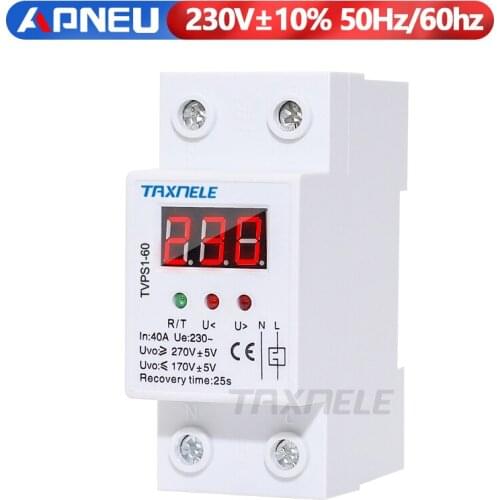 40A 63A 220V auto reconnect over voltage under voltage protection protective device Voltmeter relay voltage protector monitor