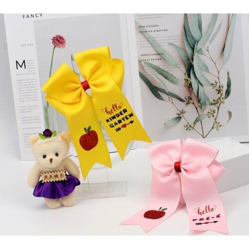 CN 2pcs 7'' BACK TO SCHOOL Pencil Print Cheer Bow With Clips for Girls Resin Cars Patch Hair Bows For Students Hair Accessories