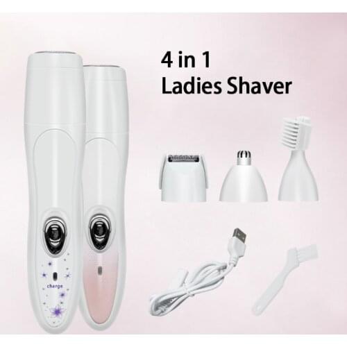 4 in 1 Ladies Shaver Multifunctional Women Razor Rechargeable Hair Remover Nasal Hair Clipper Eyebrow Trimmer Wet-Dry Dual Use