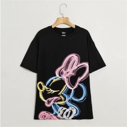 Disney Minnie Mouse Cartoon Print Womens T-Shirt Sweet Casual O-Neck Pullover Female Short Sleeve Loose Tee Top Girls Clothes