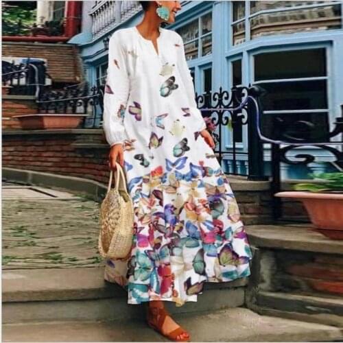2021 Summer Oversized Islamic Womens Digital Printed Long Sleeve Dress Muslim Long Skirt Turkish Abaya Jilbab Dress