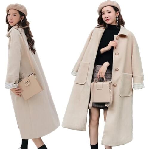 Women Wool Coats 2021 Autumn Winter Warm Woolen Jacket Womens Long Slim Wool Parka Coat Korean New Ladies Plus Cotton Overcoat