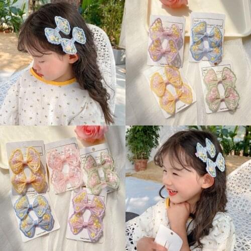 1 Pair Korean Sweet Girl Beautiful Colorful Yarn Bow Duckbill Clip Children Fashion Hairpins Hair Accessories