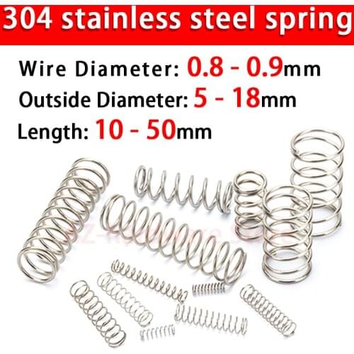 304 Stainless Steel Compression Spring Return Spring Steel Wire Diameter 0.8~0.9mm Outside Diameter 5~18mm 10 Pcs