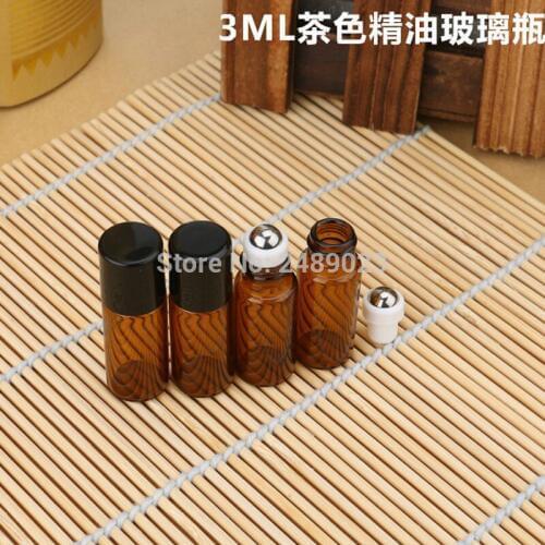20pcs 3ml Amber Roll on Roller Bottles for Essential Oils Roll-on Refillable Perfume Bottle Deodorant Containers with Black Lid