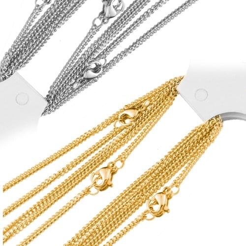 5pcs/lot Width1/1.5/2mm Stainless Steel Link Gold Plating Base Chains Necklaces DIY Jewelry Flat Chains Suit Wholesale Bulk Sale