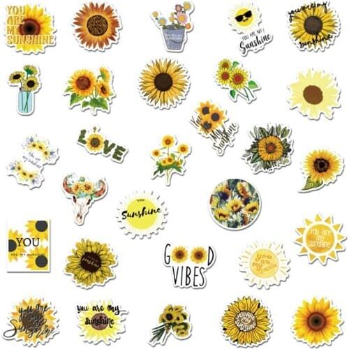 50Pcs/set Sunflower Flower Floral DIY Decor Scrapbook Journal Stationery Stickers Office School Supplies Diary Planner