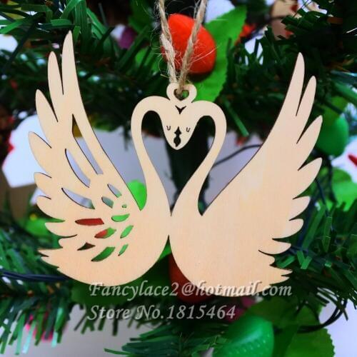 60pcs Wish Card Swan Wood Tags Tree Decoration Ornaments Rustic Tags Wedding Valentine Party Nature Color Gift Home Decor