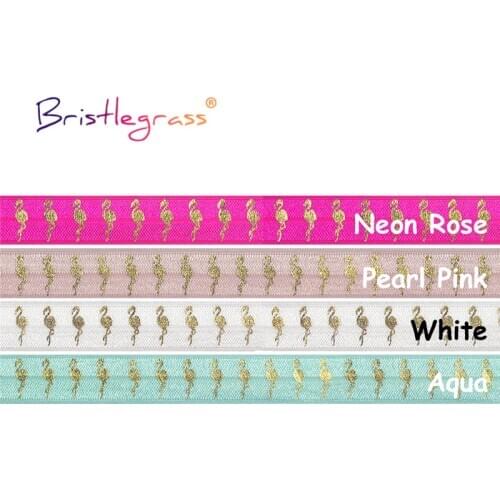 BRISTLEGRASS Combo 4 Yard 5/8" 15mm Gold Flamingo Foil Print Fold Over Elastics FOE Spandex Band Tape Hair Tie Dress Sewing Trim