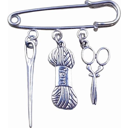 Antique Silver Plated Needlework Series Sewing Scissors Needle Thread Style Brooch Women Mother Grandma Birthday Gift CU082-091