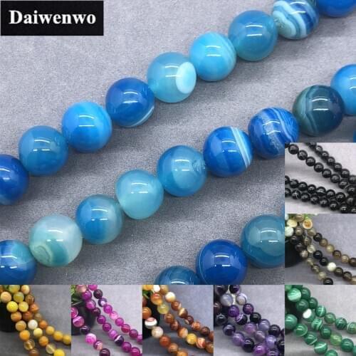 Banded Agate Beads 4-12mm Round Natural Loose Stone 8 Colors Bead Diy Black Blue