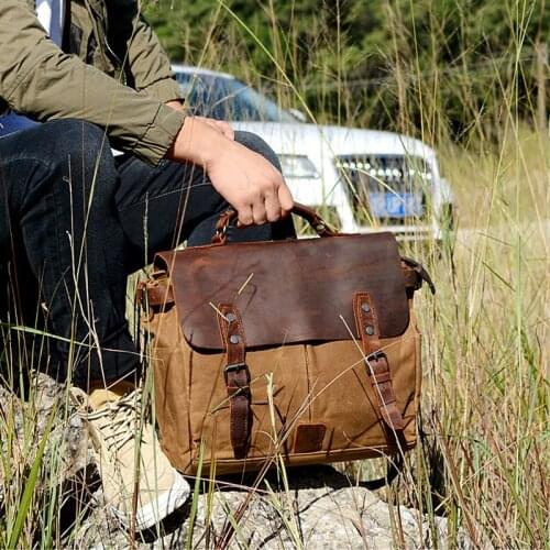 Business Briefcase Men Handbag Messenger Bag Waxed Canvas Vintage Bags Laptop Bag Crossbody Bag