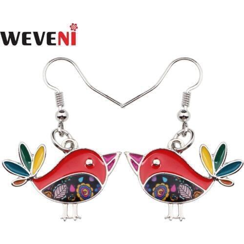 WEVENI Statement Enamel Alloy Sweet Robin Bird Dangle Drop Earrings Big Cartoon Animal Jewelry For Women Girls Teens Gift Charms