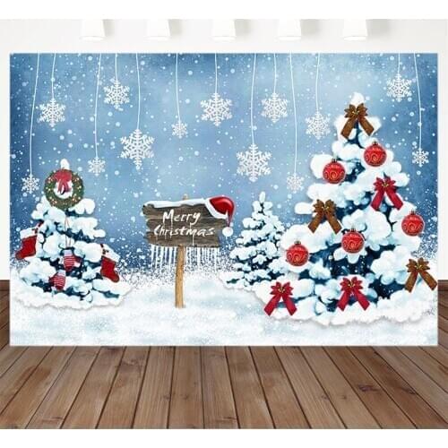 Merry Christmas Backdrop Winter Snowflakes Street Sign Red Socks X-mas Backdrops BokehPhotography Background For Photo Studio