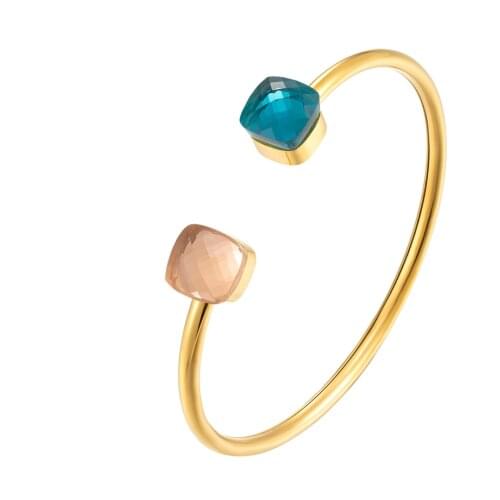 JSBAO Rose Gold /Silver/Gold Colour Stainless Steel Double Yellow & Green Glass Bangle Bracelet For Women Female Ring Jewelry