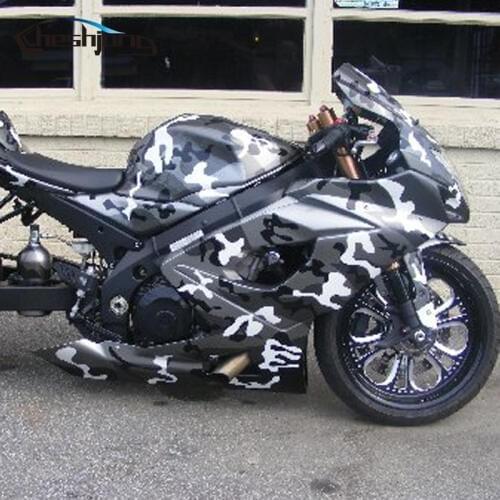 Cheshjon Arctic Camouflage Vinyl Adhesive Black White Grey Camo Film Military Motorcycle Scooter Decal Wrap Color Change Sticker