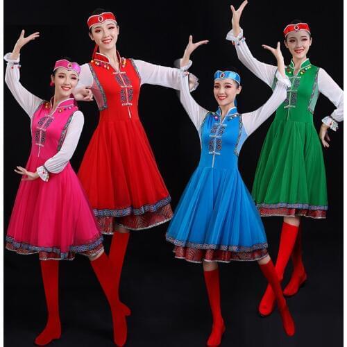 Mongolian Tibetan style Costumes Women stage wear New Minority Wind dress festival dance Clothing Mongolian Adult gown