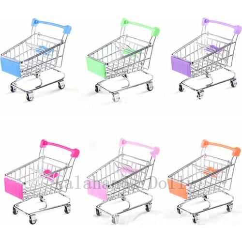 Doll Pretend Toy Supermarket Hand Trolley Mini Shopping Cart Desktop Decoration Storage Toy Gift Dollhouse Furniture Accessories