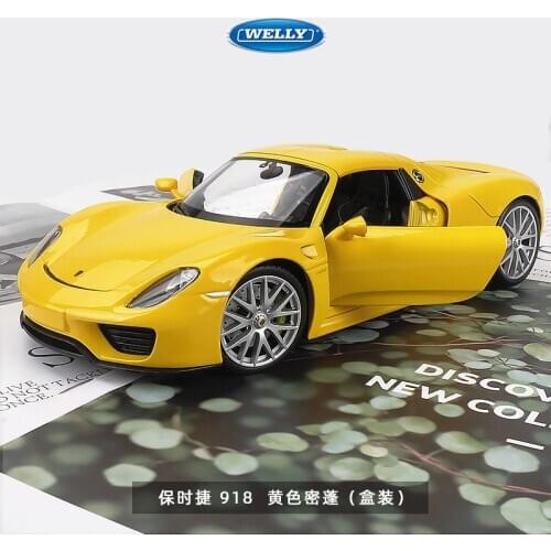 Welly 1:24 Porsche 918 Spyderyellow alloy car model Diecasts & Toy Vehicles Collect gifts Non-remote control type transport toy