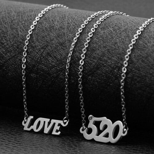 Fashion Titanium Steel 520 Number Pendant Stainless Steel English Letter Clavicle Chain Jewelry Hot Sale