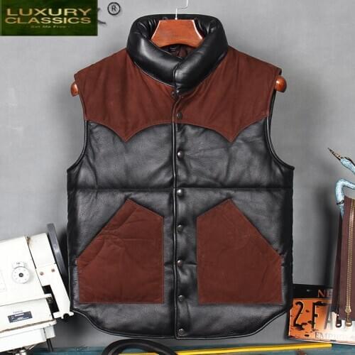 Natural Sheepskin Coat Men 100% Real Cow Leather Vest Winter Male Genuine Leather Jacket Thick Warm Mens Jackets 17851XP