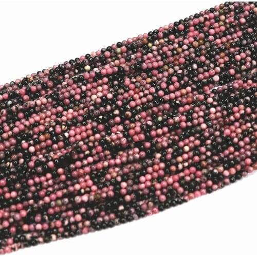 Natural Rhodochrosite Black Veins Stone 2mm 3mm Round Beads Hot Diy Jewelry Loose Beads 15" B395