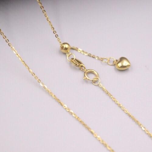 Real 18K Yellow Gold Necklace Womens Female Rolo O-Chain Female 45cm/18inch Gift Thin Neckalce Jewellery Heart Chain Adjustable