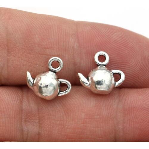 JAKONGO Antique Silver Plated Teapot Charms for Jewelry Making Bracelet Findings DIY Accessories 12x13mm 20pcs/lot