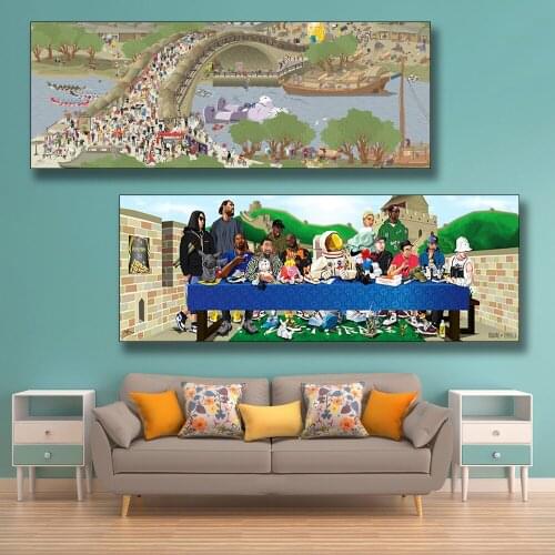 The Last Supper Great Wall on The Riverside Scene of Pure Brightness Creative World Famous Painting Wall Art Living Room Decor