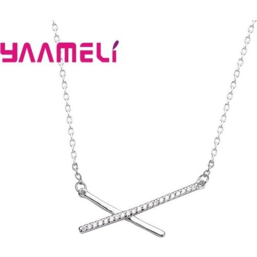 Shining 925 Sterling Silver X Cross Shaped Pendant Collar Clavicle Necklace Crystal Cubic Zircon Sexy Fashion Women Jewelry Hot