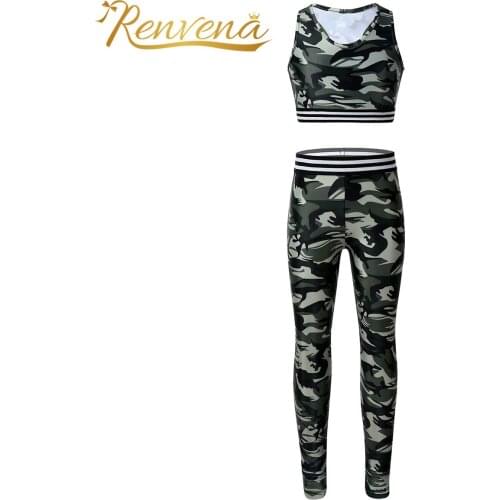Camouflage Kids Tracksuit Tanks Crop Top + Leggings Pants 2pcs Sportswear for Girls Outfit Gymnastics Sweatsuit Childrens Sets